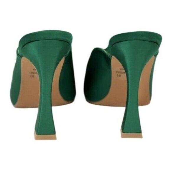KAYLEEN / Cailin-20/ Green Satin / Feathered / Mule Heels/  With Pointed Toe - Picture 4 of 7